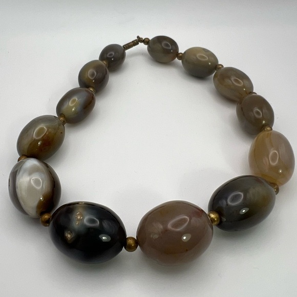 Large vintage agate stone choker with brass - Picture 9 of 9